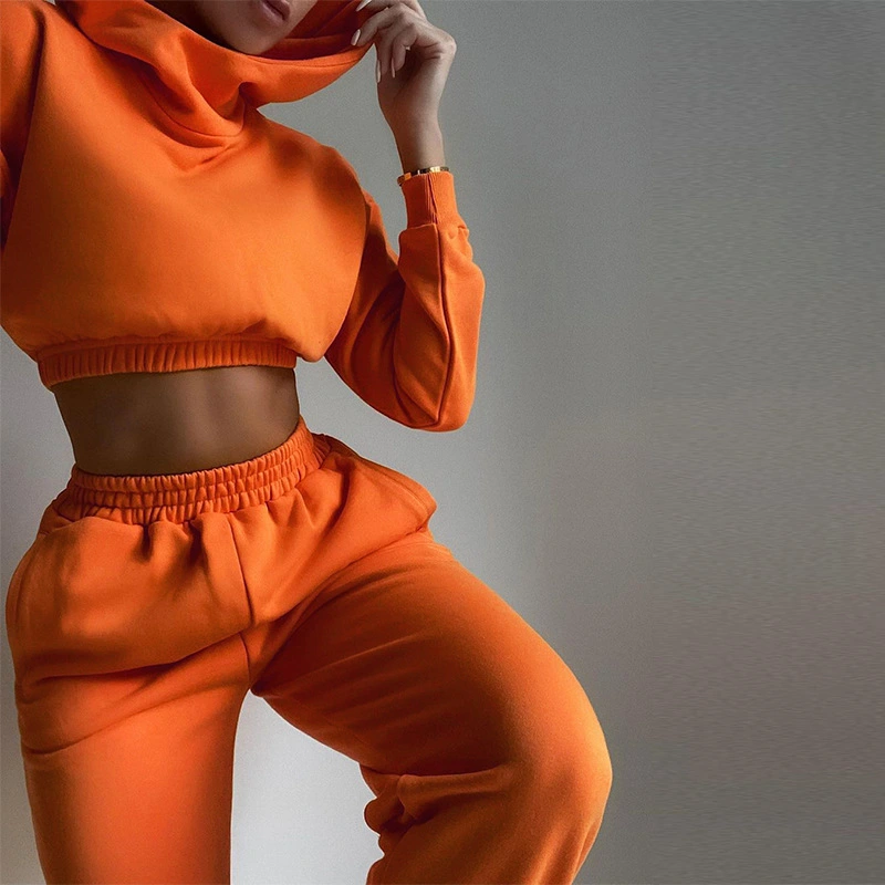 Fleece Hooded High Waist Slim Sweatpants Sweater Casual Two-Piece Suit