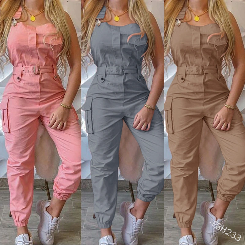 Simple Sleeveless Strap Ladies Workwear Jumpsuit