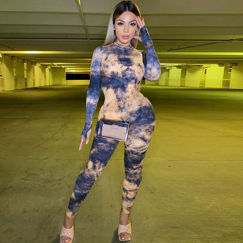 Printed Contrast Color Round Neck Zipper Yoga Suit Jumpsuit