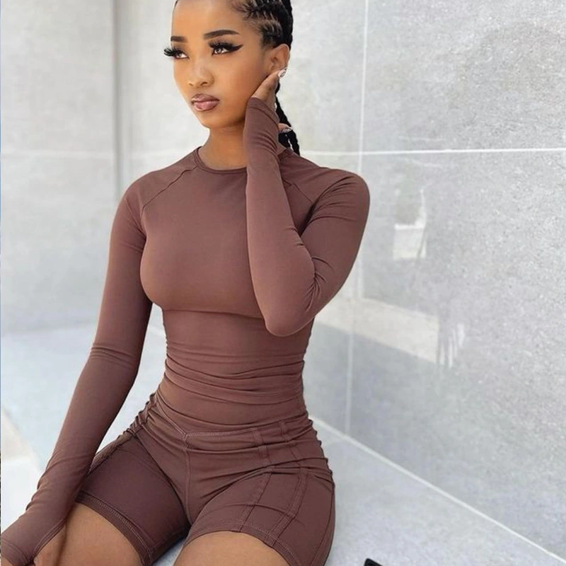 Round Neck Long Sleeve Slim Slimming Leggings Jumpsuit