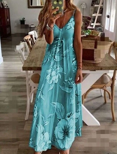 European And American Slim Flower Suspender Dress