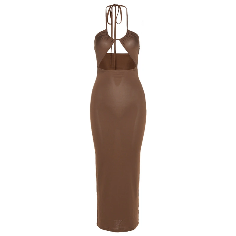 Women's Fashion Halter Sexy Halter Hollow Slim Mid-length Dress