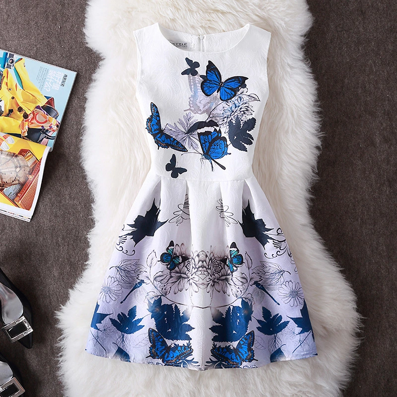 Fashion Print Dress Slim Slimming Sleeveless A-line Skirt