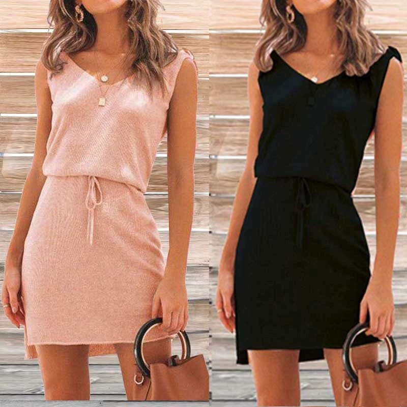 Summer Sweater Mid Length Lace Up Dress