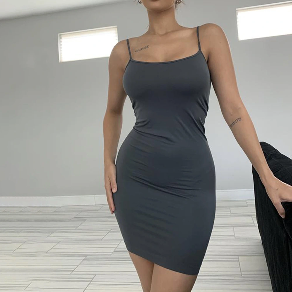 Solid color sexy hot girl suspender dress