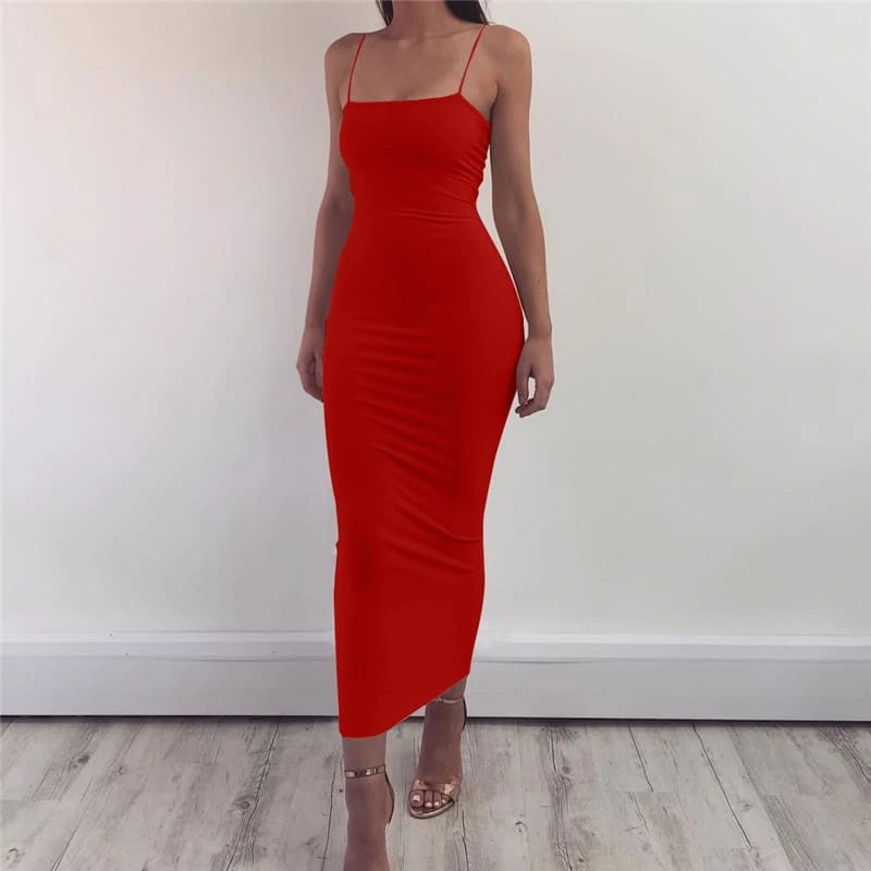 Solid color sexy bag hip sling dress