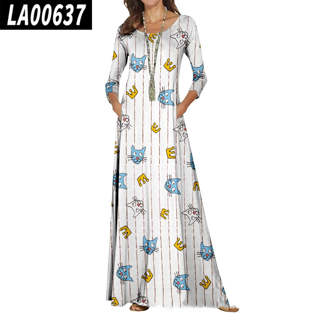 Loose Casual Round Neck Long Sleeve Long Skirt