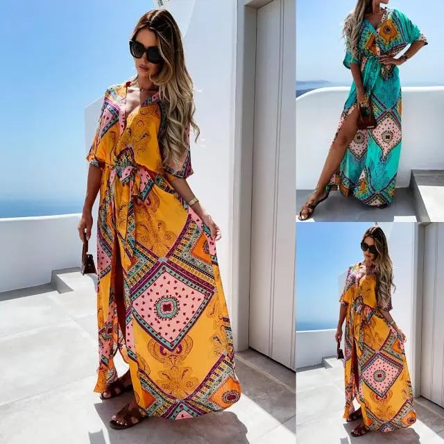 Fashion Tie Waist Printed Dress