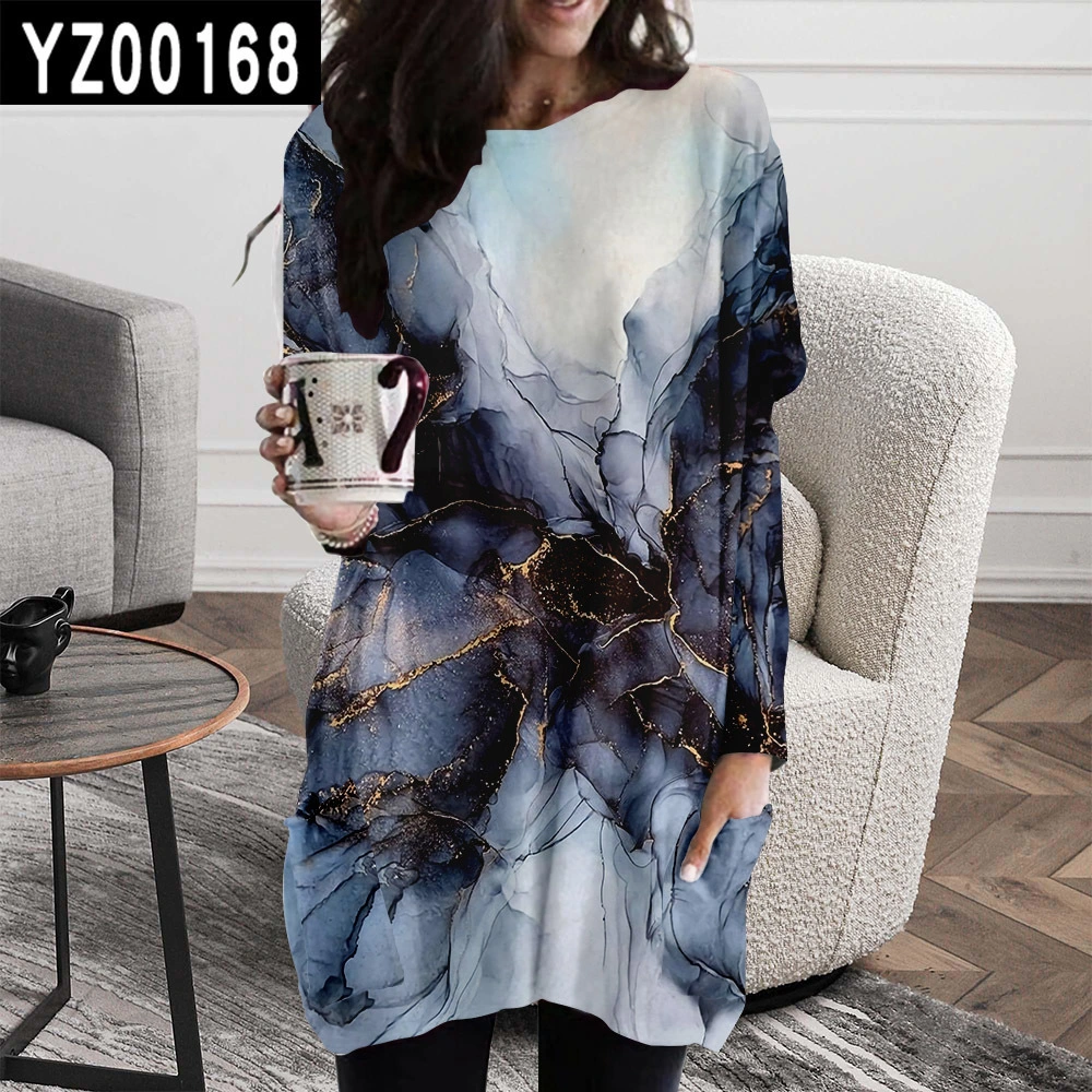 Ink-And-Wash Pattern Commuter Comfortable Medium Loose Dress
