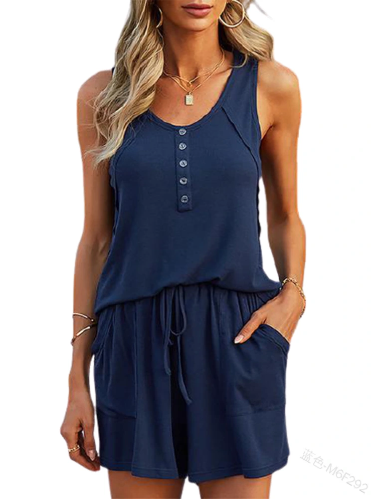 Pure Color Vest Top  Shorts Fashion Sexy Suit