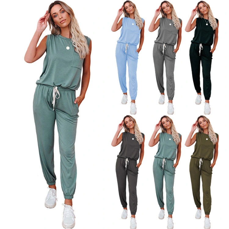 European And American Women's Wish Solid Color Sleeveless Loose Casual Suit