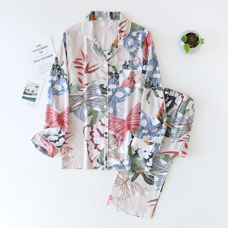 Rayon V-neck Pajamas Women Ladies Home Wear Long Sleeve Pajamas Women Suit Wholesale Rayon Silk
