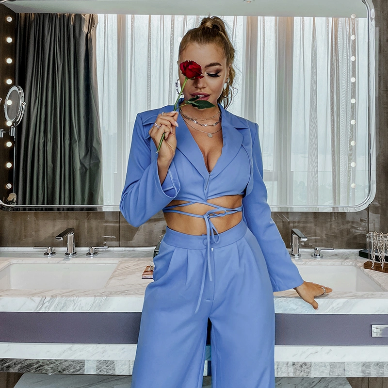 Fashionable V-Neck Trousers With Belly Button