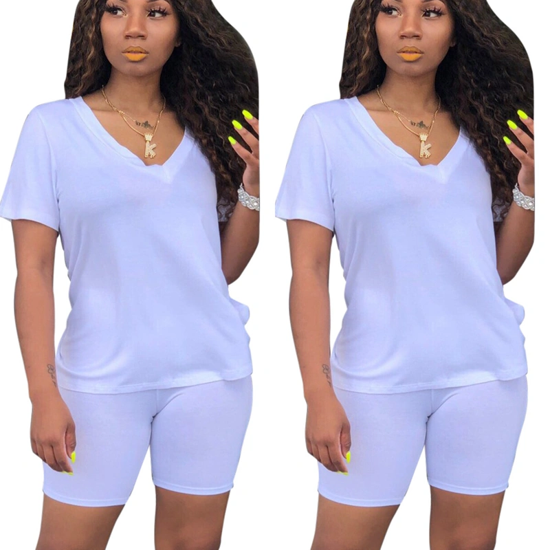 V-Neck Multicolor Short-Sleeved Shorts Fashion Casual Suit