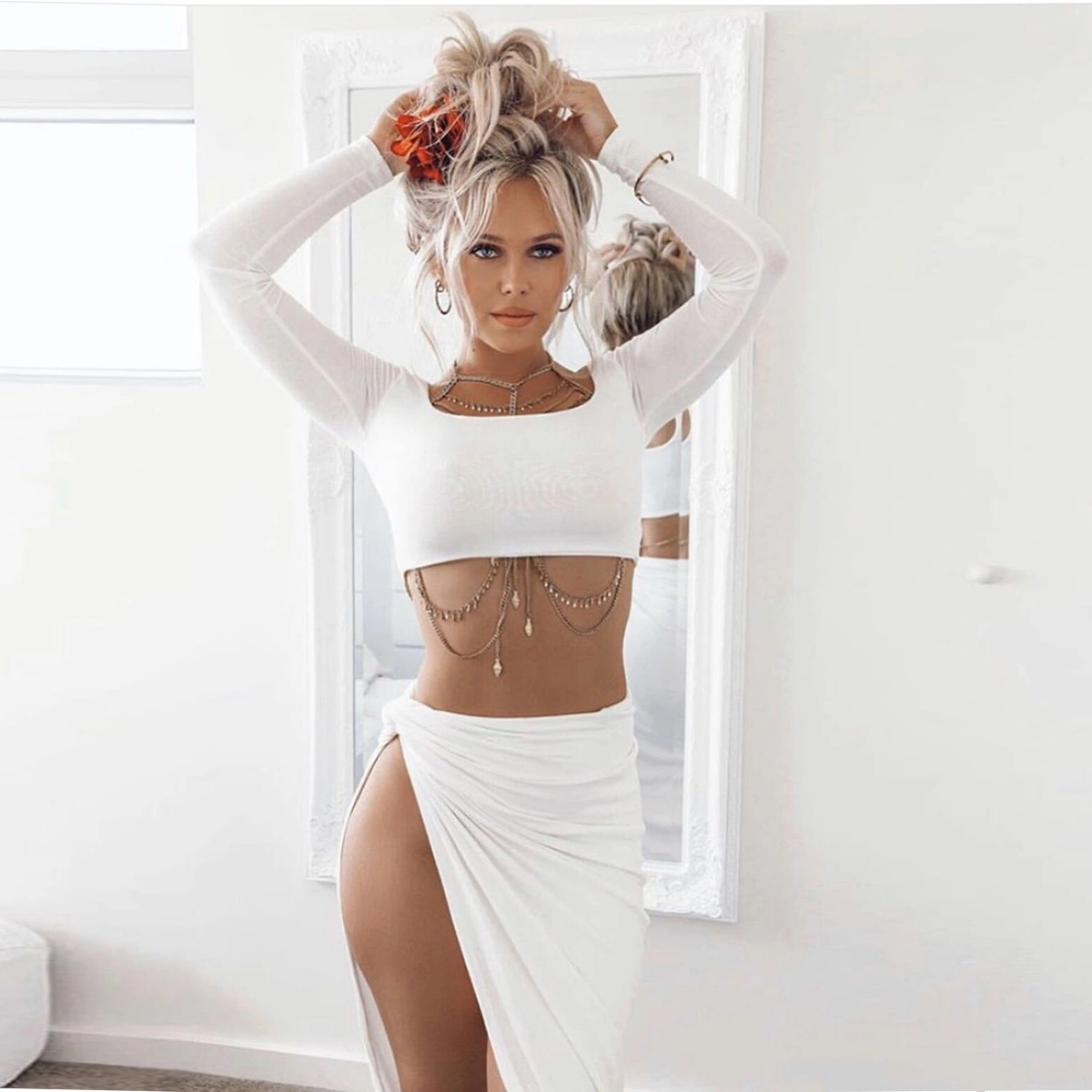 Off-the-shoulder one-neck pleated two-piece dress