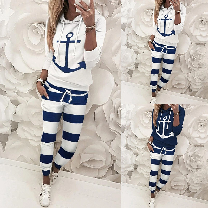 Loose Printed Hooded Sports Suit
