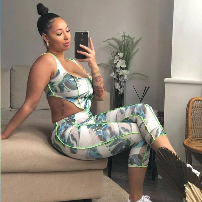 Printed Stitching Irregular Backless Fashion Casual Suit