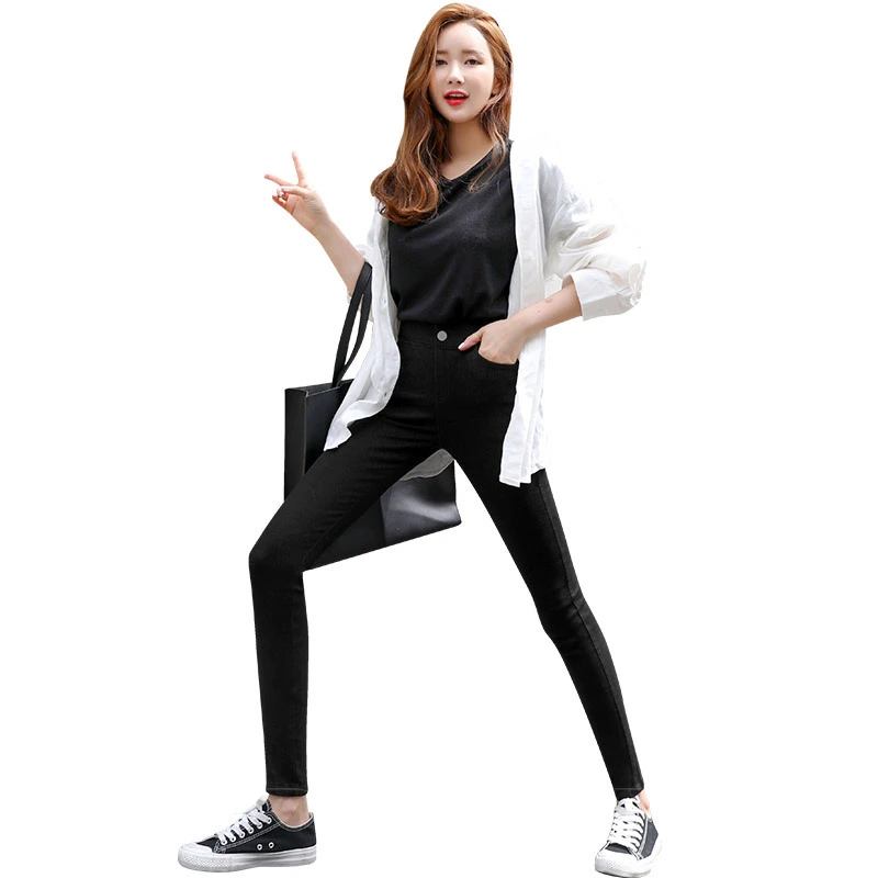 Tight-fitting High-waist Black Stretch Thin Leggings