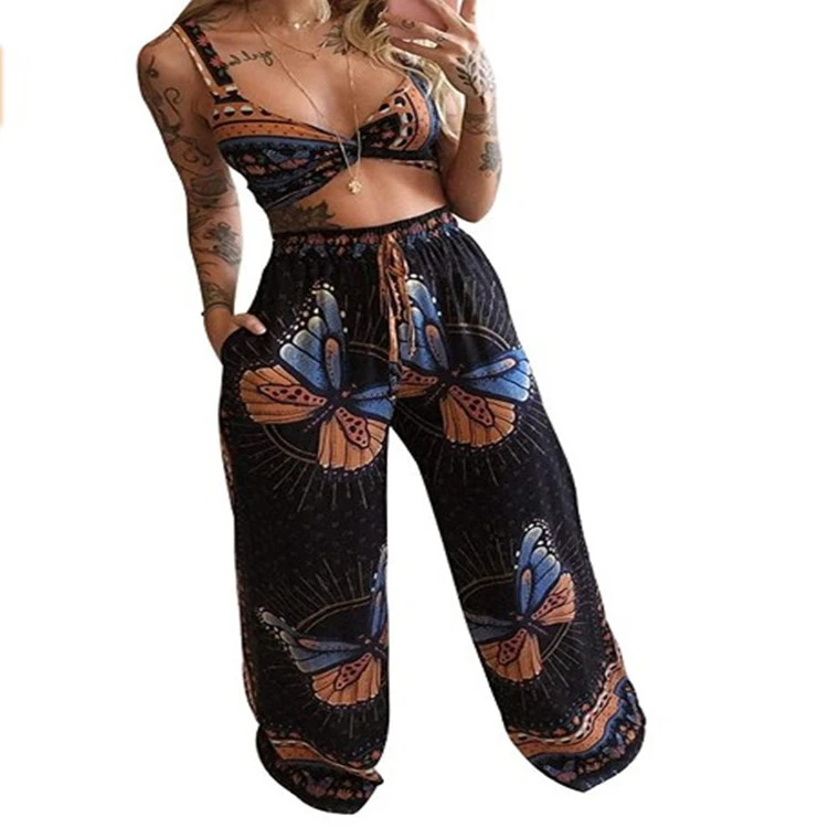 Boho Style Butterfly Print Ladies Suit