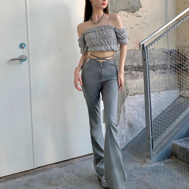 Fashionable And Simple Lace-up Flared Casual Trousers