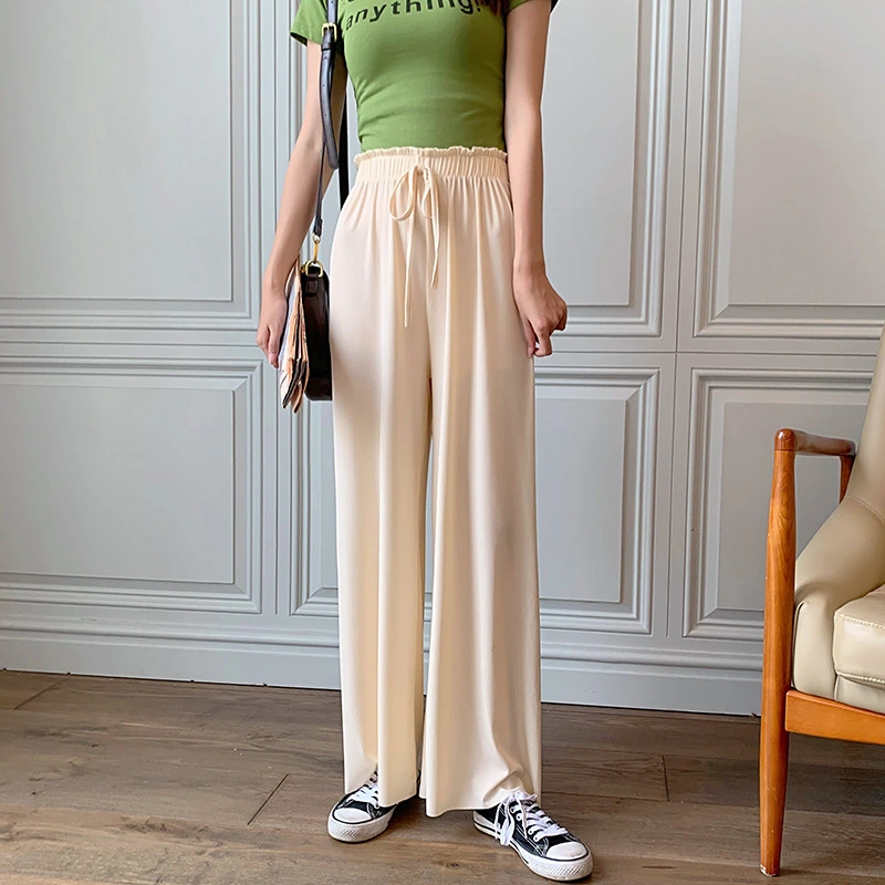 High Waist Loose Casual Ice Silk Wide-leg Pants With Fungus