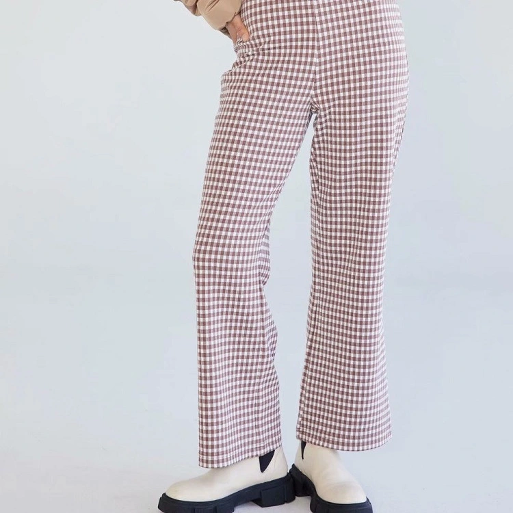 High-waisted Straight-leg Check Trousers Houndstooth Slim Casual Pants