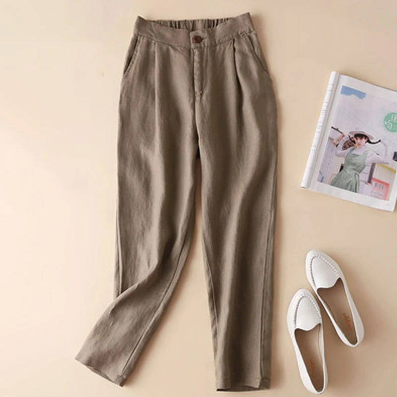 Linen Plus Size Cotton And Linen Solid Color Harem Pants