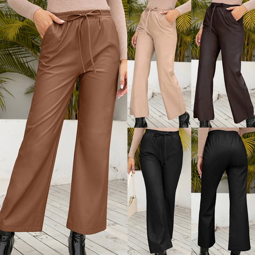 PU Loose Trousers Motorcycle Leather Straight Leg Wide Leg Leather Pants Women