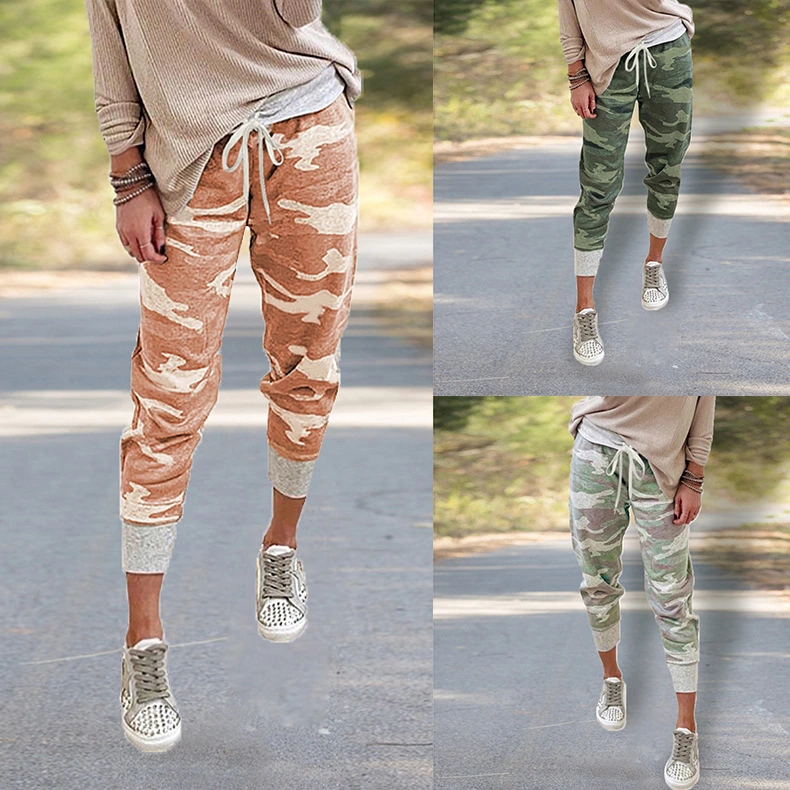 Loose Printed High-Waist Lace-Up Slacks