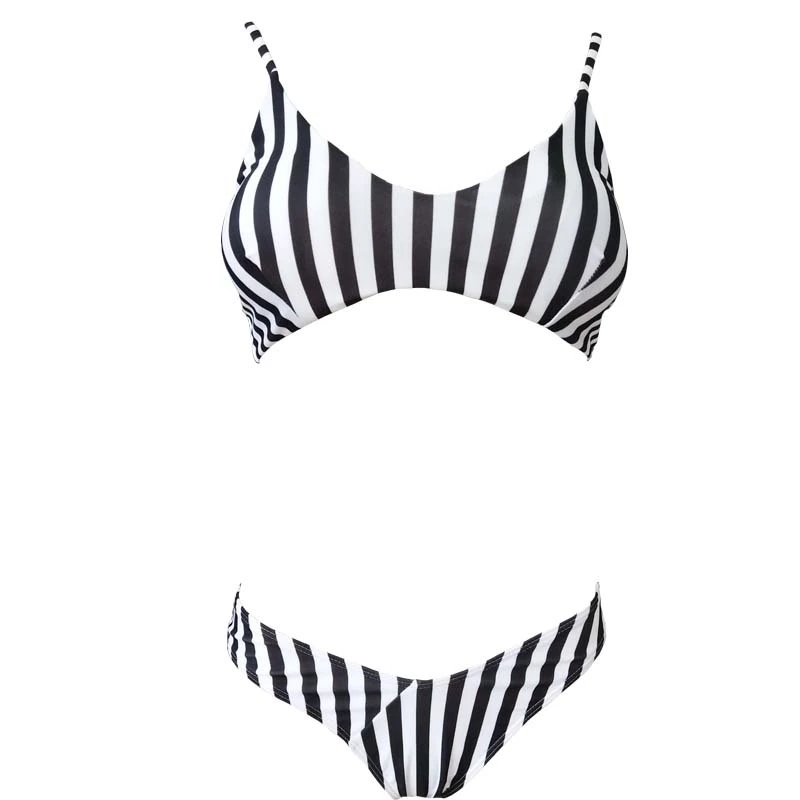 Women'S Black And White Striped Swimsuit