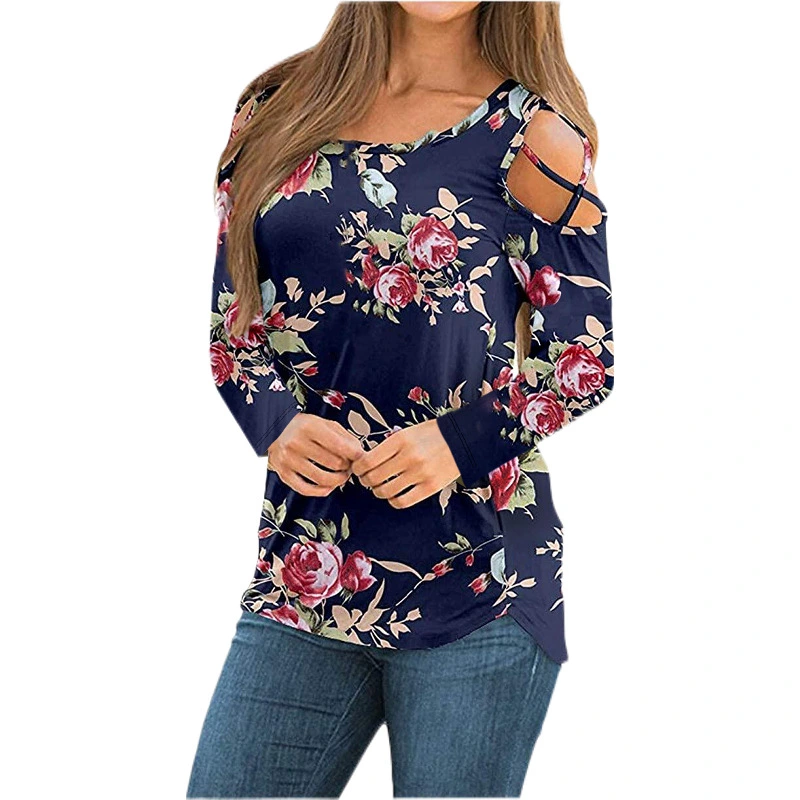 Women's Printed Long Sleeve Off Shoulder T-Shirt Women's Top
