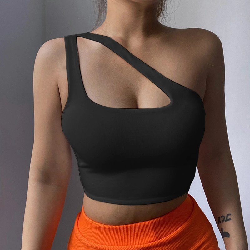 Simple White Oblique Shoulder Sling Female European And American Ins Fashion Slim Backless Short Top Summer