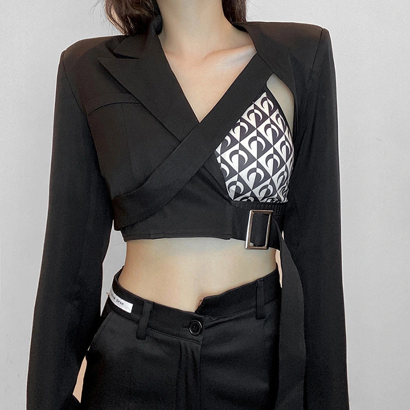 Women's Solid Color Slim Slimming Navel Fashion Irregular Backless Long-sleeved Jacket