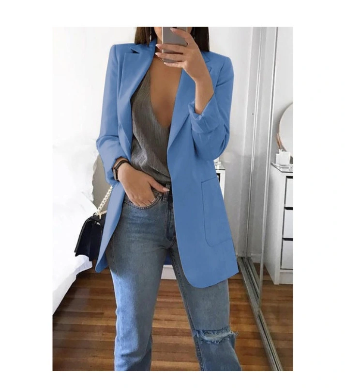 Office Lady Blazer Coats Lapel Long Sleeve Solid Cardigan Jackets Black Plus Size Lining Pocket Suits