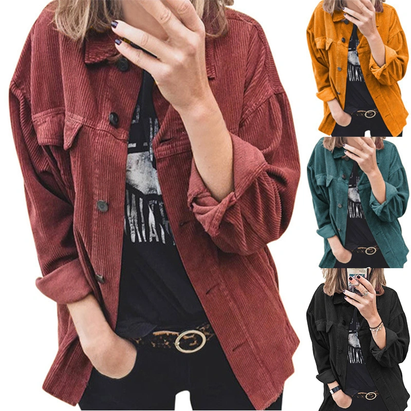 New Corduroy Jacket Shirt Lapel Long Sleeve Loose Casual Jacket Women
