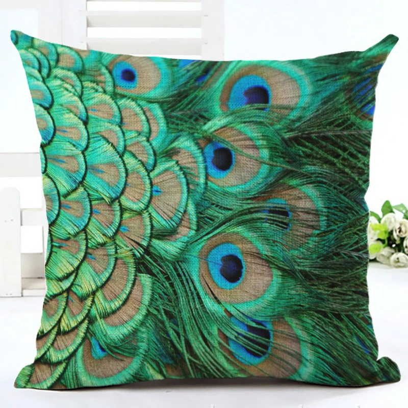 Peacock Printed Cotton, Linen And Linen Pillowcase