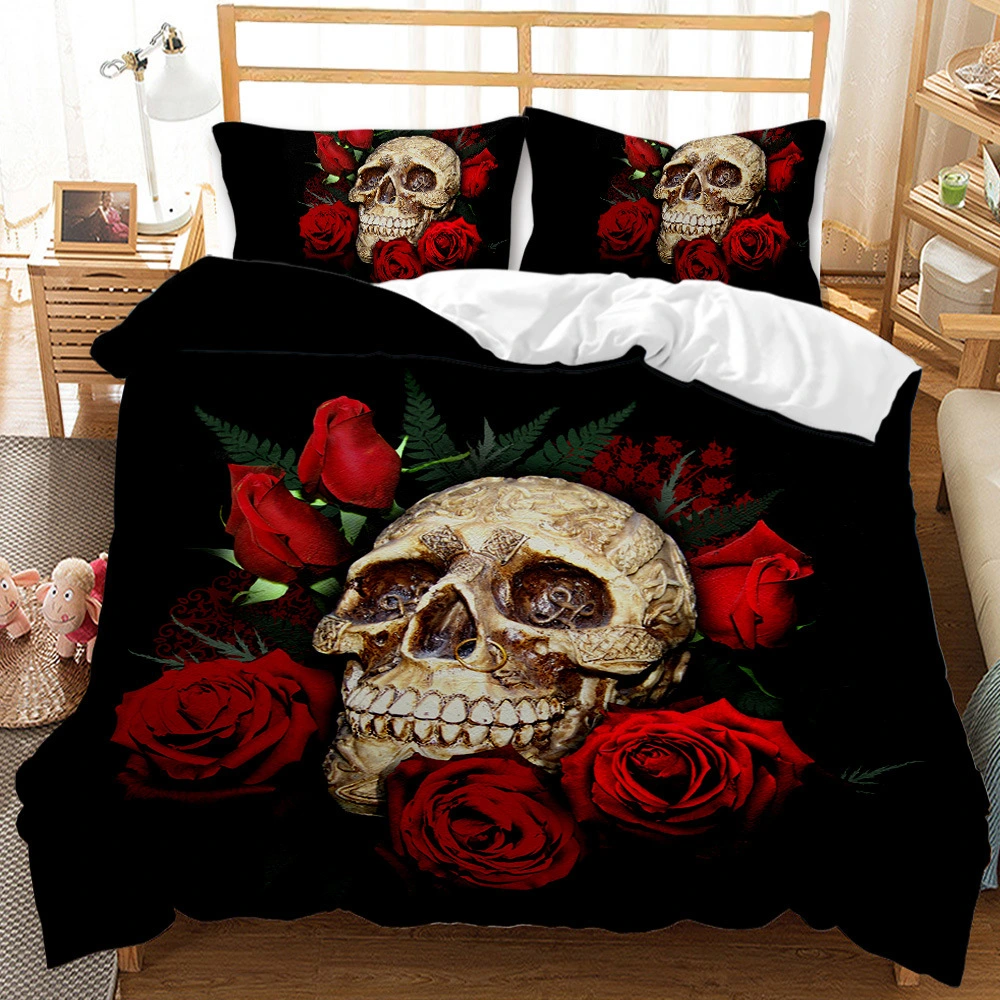 Three-piece Skull Digital Printing Duvet Cover