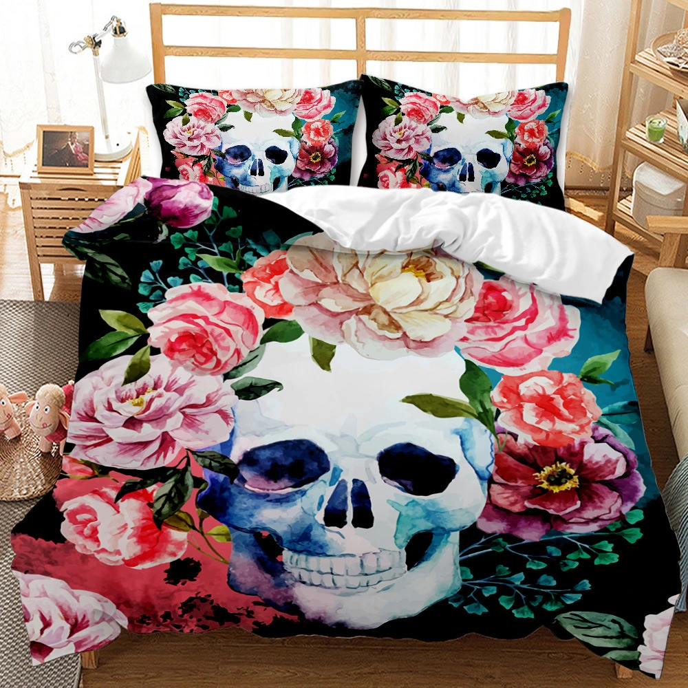 Three-piece Skull Digital Printing Duvet Cover