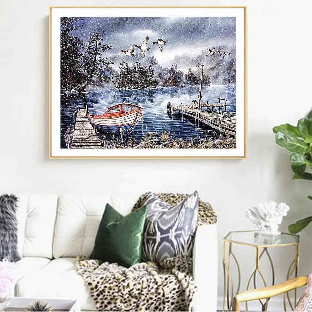 Winter Lake Landscape Round Diamond Painting Full Diamond New 5D