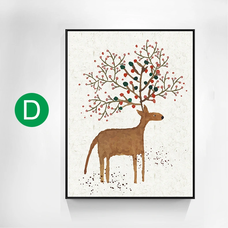 Rabbit Dama Elk With Colorful Flowers Canvas Painting Porch Room Decoration