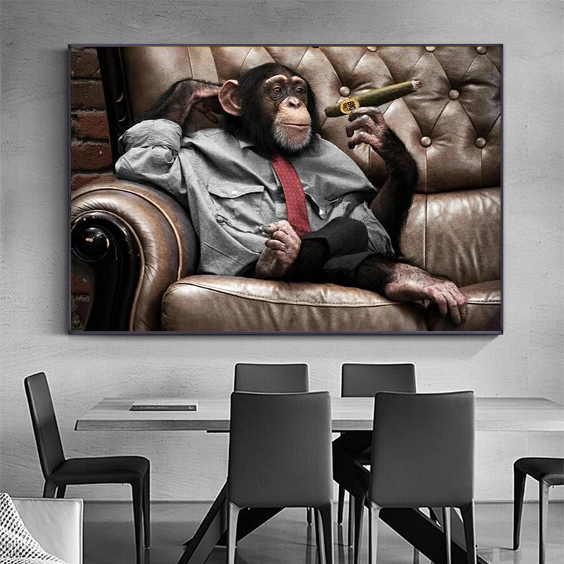 There Is A Canvas Wall Painting Of A Gorilla Monkey On The Sofa