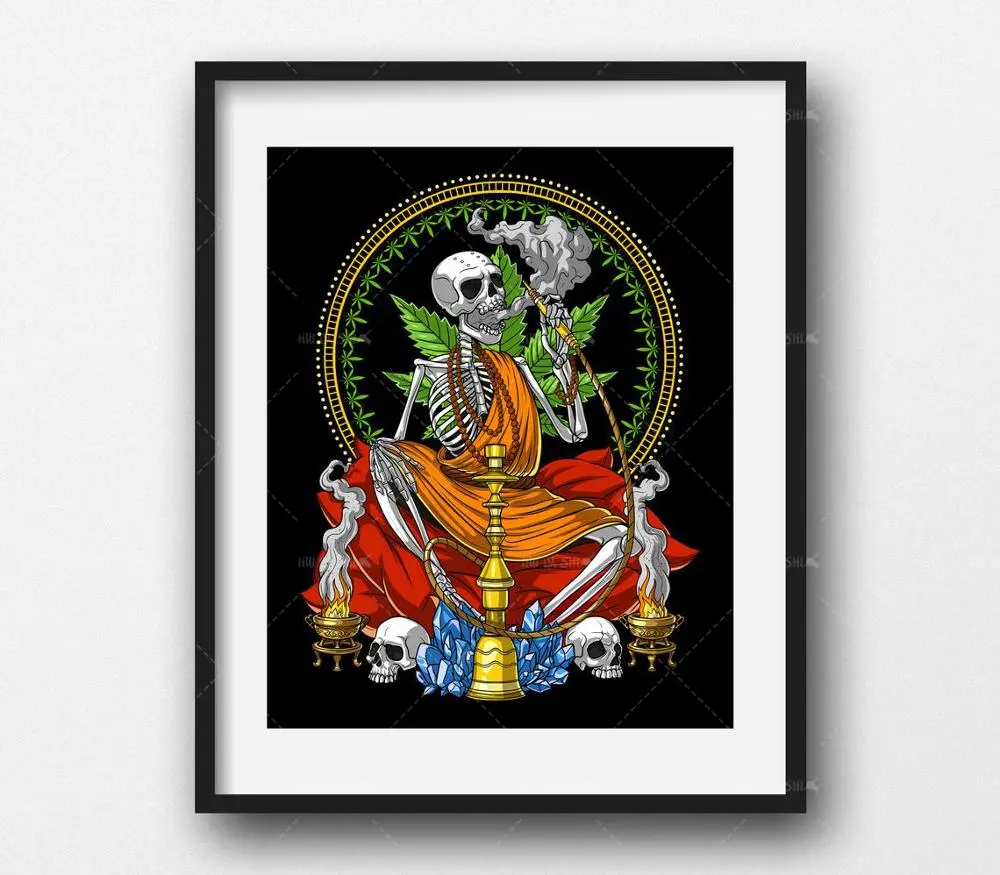 Buddha Skeleton Wall Decoration Hookah Weed Canvas Painting Printing Wall Painting