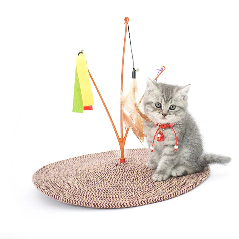 Italian Swing Tree Cotton Rope Cat Scratch Pad Feather Funny Cat Stick