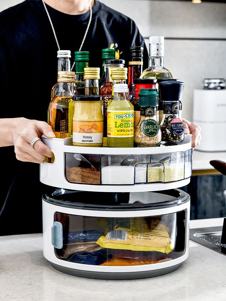 Multifunctional Double-layer Round Turntable For Kitchen Storage Rack