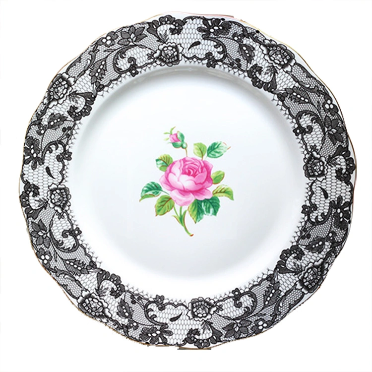 English Afternoon Tea Bone China Dessert Plate Black Lace