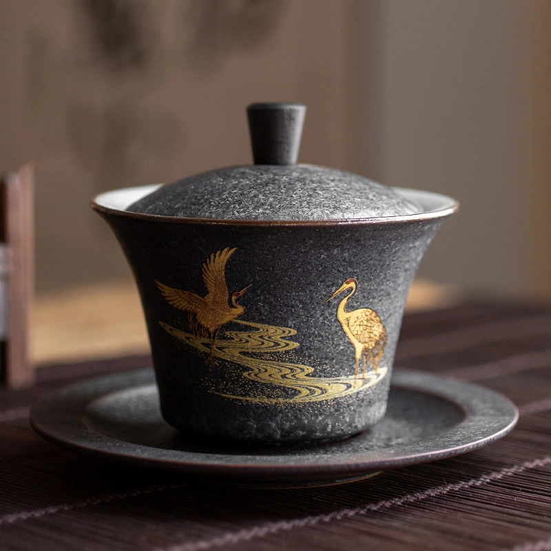 Ceramic Lid Bowl Teacup Single Stone Pottery Tea Kung Fu Hand-painted Tea Bowl Tea Set