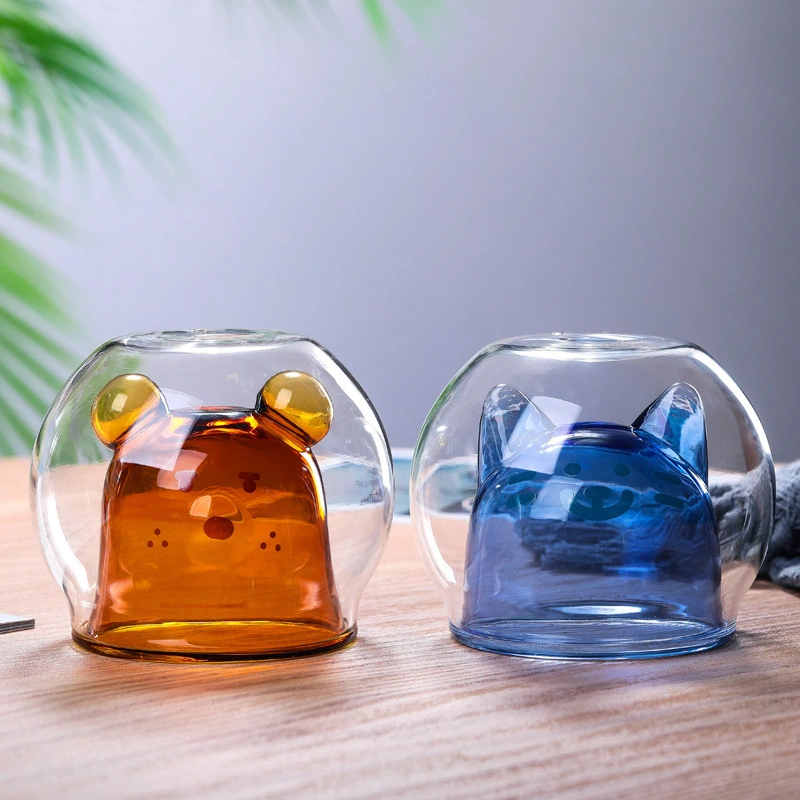 Glass Double-layer Cup With Animal Print