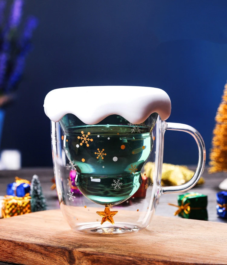 High Borosilicate Christmas Tree Double Glass Water Cup