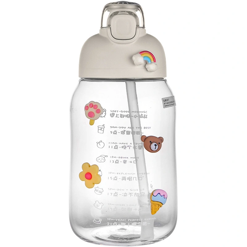 Cute Large Capacity Plastic Straw Water Bottle