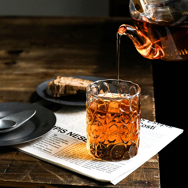 European Style Simple Style Gilt Rim Glass Thick Embossed Glass Home Whiskey Glass Transparent Foreign Wine Glass